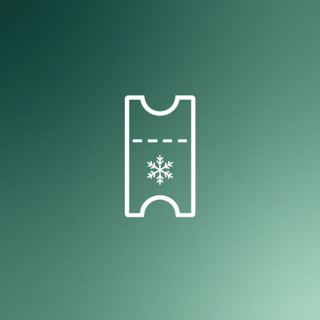 Grafisches Symbol, das ein Ticket mit einer Schneeflocke darstellt.