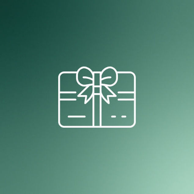 Ein stilisiertes, weißes Geschenkkasten-Symbol auf grünem Hintergrund