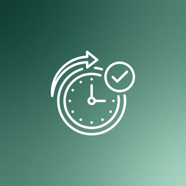 Ein Uhrensymbol mit einem Häkchen-Symbol auf einem dunkelgrünen Hintergrund