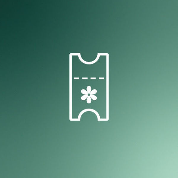 Grafisches Symbol, das ein Ticket mit einer Blume darstellt.